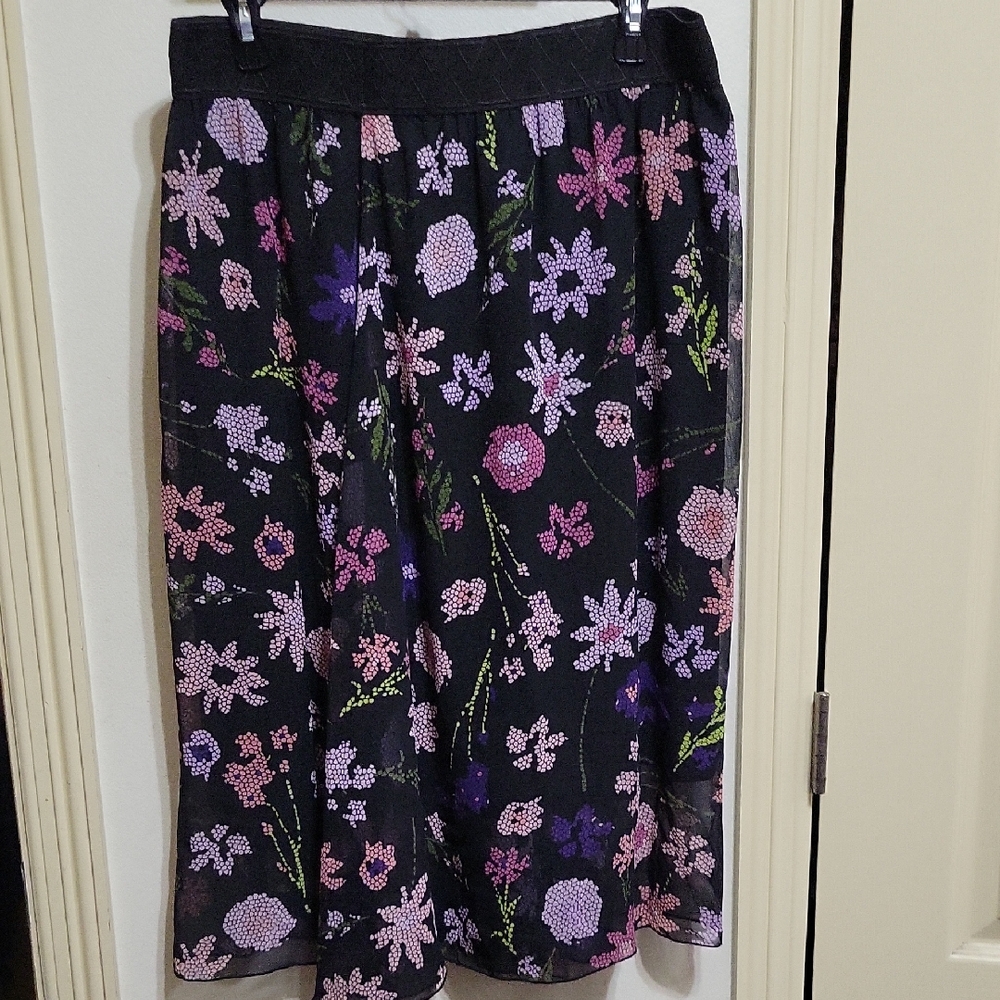 LuLaRoe Black Skirt with Pink and Purple Floral Design